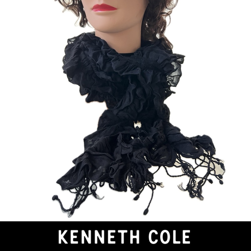 🖤Ruched Ruffle Stretchy Black Cotton/Rayon/Spandex Scarf | Kenneth Cole 60”